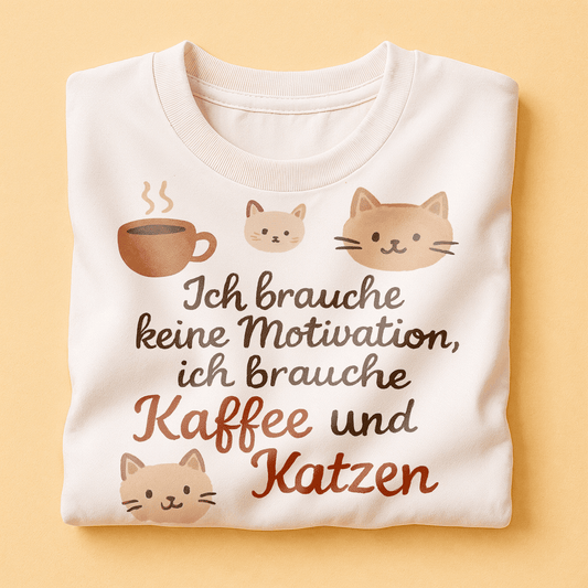 T-Shirt - Ich brauche keine Motivation, ich brauche Kaffee und Katzen